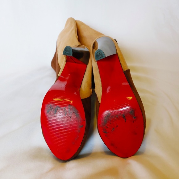 Knee High Cuffed Tan Suede High Heel Boots - Sz. 7 - Picture 6 of 7